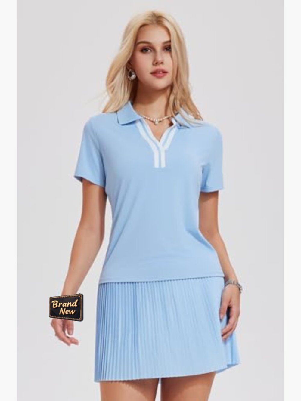 Women's 2 Piece Tennis Skirt Set Pleated Pickleball Outfit Polo Golf Dress with - Picture 4 of 7